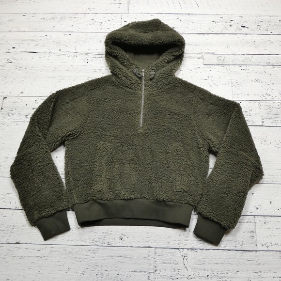Lululemon Pullover Womens 2 Green Sherpa Fleece Hoodie Half Zip Cozy Jacket - Picture 1 of 8